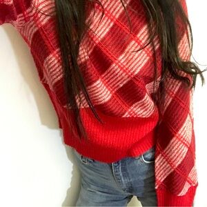 Vintage Women's Red Checkered Sweater - Rare